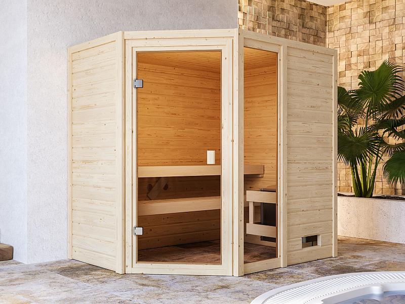 Karibu Sauna Jada mit 9 kW Ofen integr. Strg 38 mm