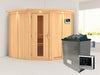 Karibu Sauna Jarin inkl. 9-kW-Ofen mit externer Steuerung, mit Dachkranz, mit energiesparender Sauna