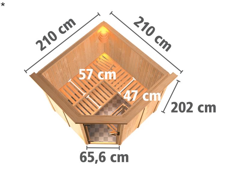 Karibu Sauna Jarin inkl. 9-kW-Ofen mit interner Steuerung, mit Dachkranz, mit energiesparender Sauna