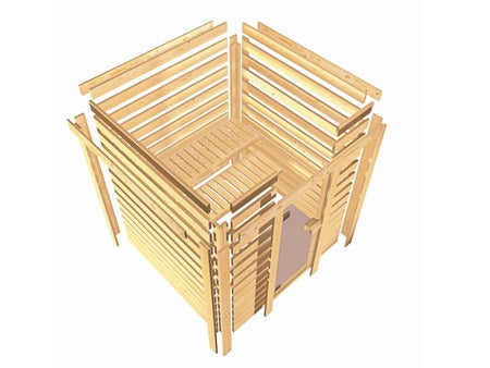 Karibu Sauna Jella inkl. 9 kW Ofen integr. Steuerung mit klassischer Saunatür -ohne Dachkranz-
