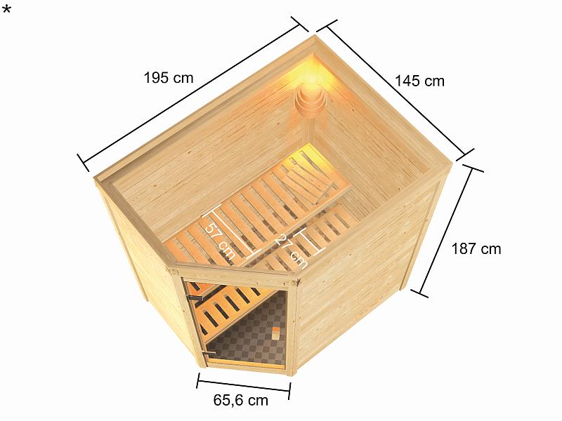 Karibu Sauna Jella mit 3,6 kW Ofen integr. Strg 38 mm