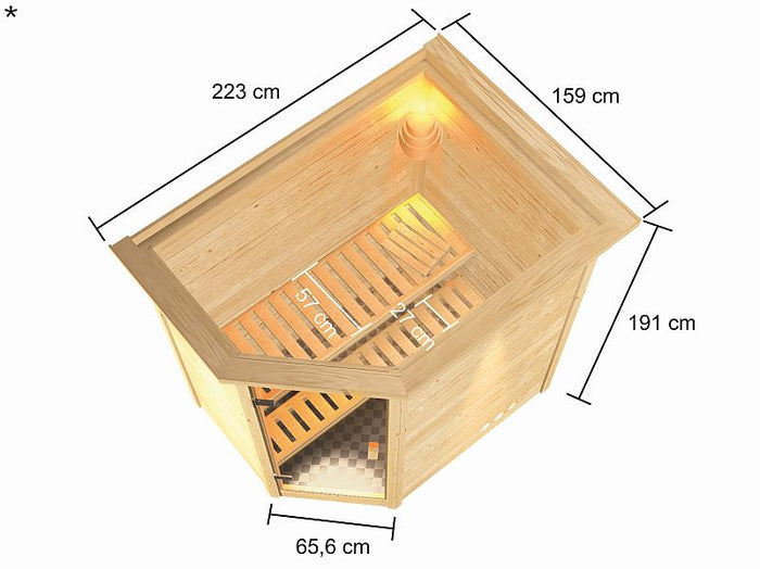Karibu Sauna Jella mit Dachkranz 38 mm