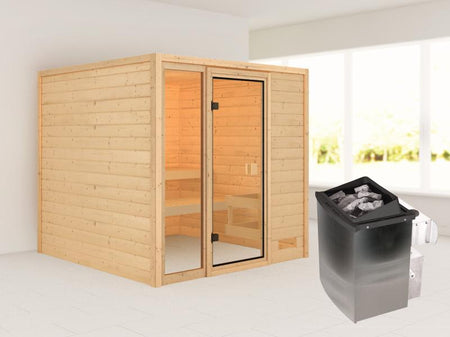 Karibu Sauna Jutta mit 9 kW Ofen integr. Strg 38 mm