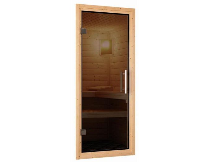 Karibu Sauna Larin inkl. 9 kW Bioofen externe Steuerung, mit moderner Saunatür - ohne Dachkranz -