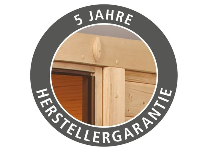 Karibu Sauna Larin inkl. 9 kW Ofen integrierte Steuerung, mit bronzierter Ganzglastür - ohne Dachkra