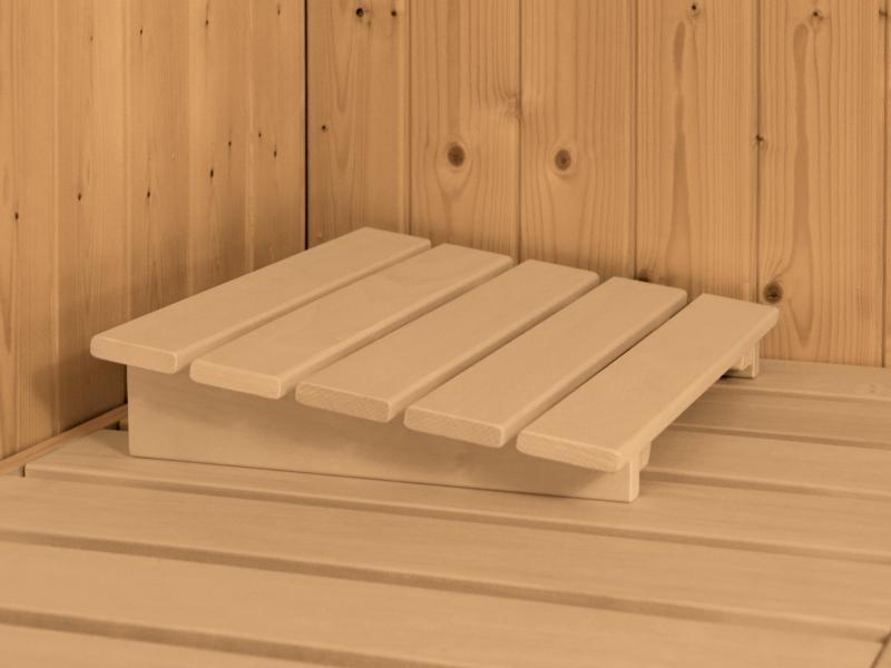 Karibu Sauna Larin inkl. 9 kW Ofen integrierte Steuerung mit moderner Saunatür - ohne Dachkranz -