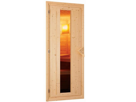 Karibu Sauna Larin inkl. 9 kW Ofen mit externer Steuerung, ohne Dachkranz, mit energiesparender Saun