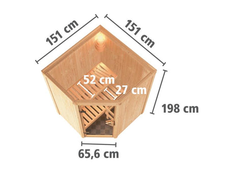Karibu Sauna Larin inkl. 9 kW Ofen mit integr. Steuerung, ohne Dachkranz, mit energiesparender Sauna