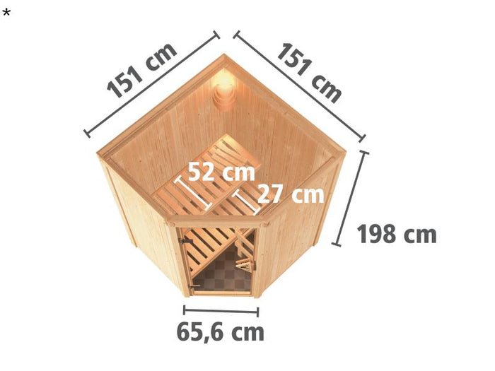 Karibu Sauna Larin ohne Ofen, ohne Dachkranz, mit energiesparender Saunatür