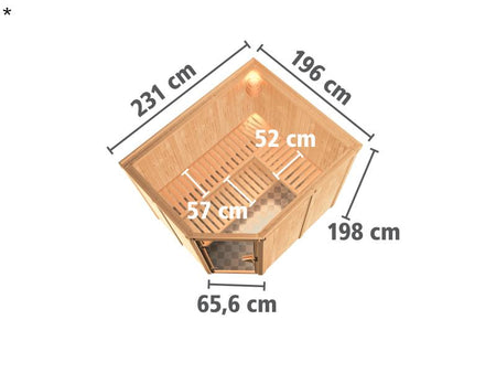 Karibu Sauna Malin inkl. 9-kW-Ofen mit interner Steuerung, ohne Dachkranz, mit energiesparender Saun