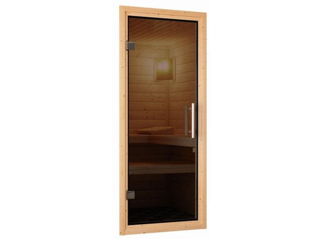 Karibu Sauna Malin inkl. 9-kW-Ofen mit interner Steuerung, ohne Dachkranz, mit moderner Saunatür