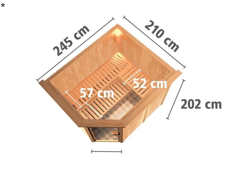 Karibu Sauna Malin inkl. 9-kW-Ofen mit interner Steuerung, mit Dachkranz, mit moderner Saunatür
