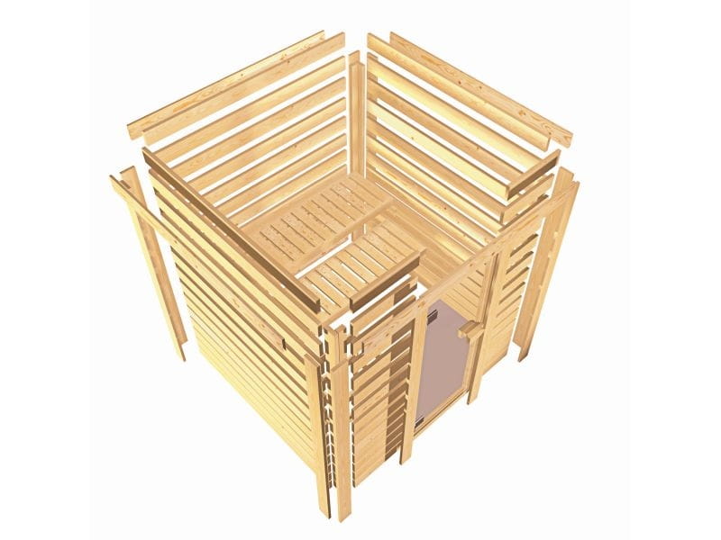 Karibu Sauna Mia 38 mm ohne Dachkranz- ohne Ofen- energiesparende Tür