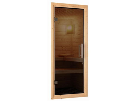 Karibu Sauna Mia inkl. 9 kW Ofen ext. Steuerung, mit moderner Saunatür -mit Dachkranz-