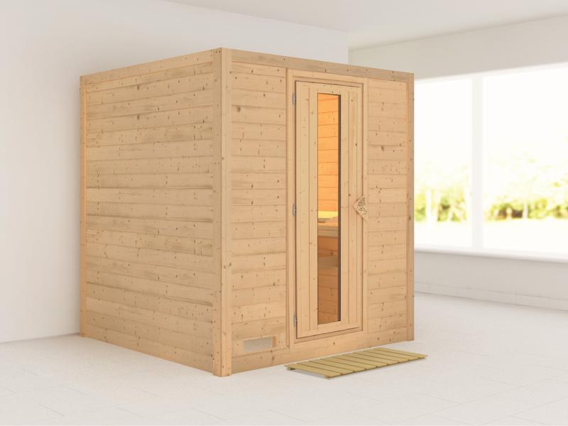 Karibu Sauna Mojave ohne Ofen, ohne Dachkranz, mit energiesparender Saunatür