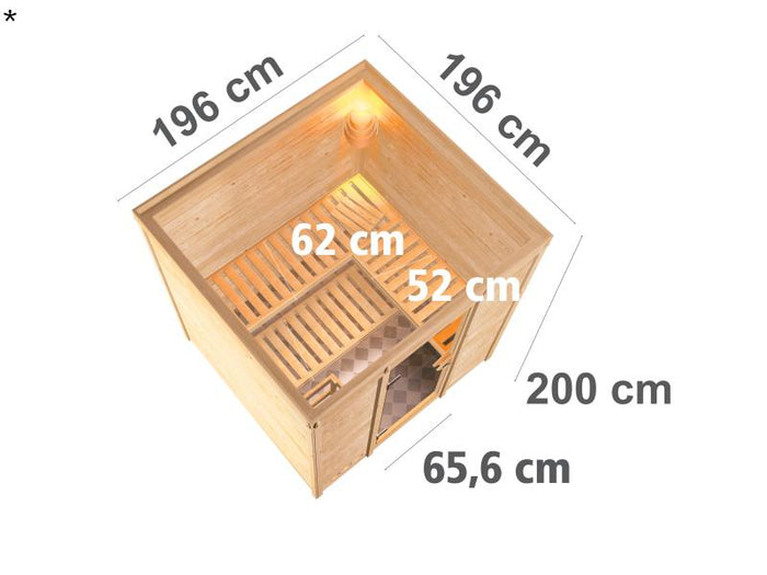 Karibu Sauna Mojave ohne Ofen, ohne Dachkranz, mit energiesparender Saunatür