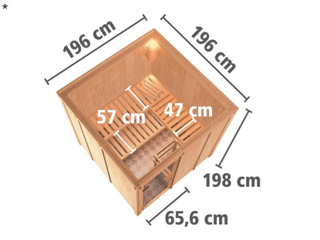 Karibu Sauna Rodin inkl. 9-kW-Bioofen mit externer Steuerung, ohne Dachkranz, mit energiesparender S