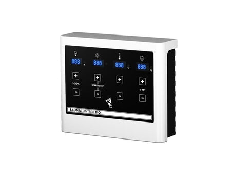 Karibu Sauna Sahib 1 inkl. 9 kW Bioofen mit ext. Steuerung, mit Klarglas-Ganzglastür -mit Dachkranz-