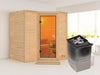 Karibu Sauna Sahib 1 inkl. 9 kW Ofen integr. Steuerung, mit klassischer Saunatür  -ohne Dachkranz-