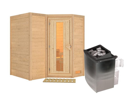 Karibu Sauna Sahib 1 inkl. 9 kW Ofen integr. Steuerung, mit energiesparender Saunatür -ohne Dachkran