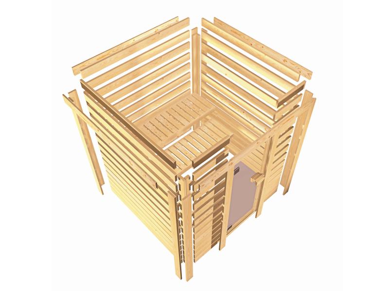 Karibu Sauna Sandra inkl. 9 kW Bioofen ext. Steuerung mit klassischer Tür -ohne Dachkranz-