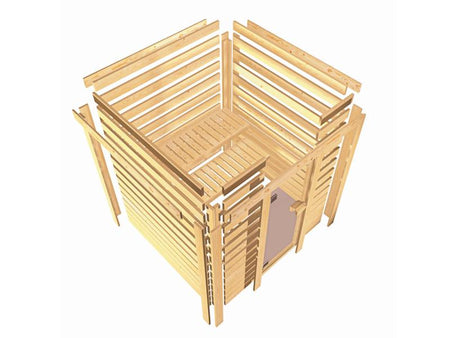 Karibu Sauna Sandra inkl. 9 kW Bioofen ext. Steuerung mit klassischer Tür -ohne Dachkranz-
