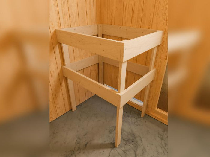 Karibu Sauna Sandra inkl. 9 kW Ofen ext. Steuerung mit klassischer Saunatür -mit Dachkranz-