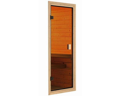 Karibu Sauna Sandra inkl. 9 kW Ofen ext. Steuerung, mit klassicher Tür -ohne Dachkranz-