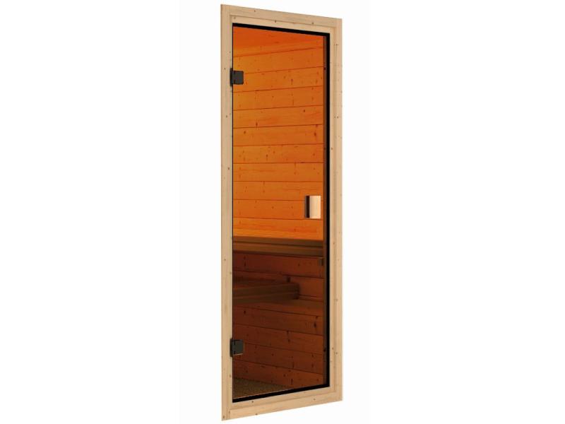 Karibu Sauna Sandra inkl. 9 kW Ofen integr. Steuerung, mit klassicher Tür -mit Dachkranz-