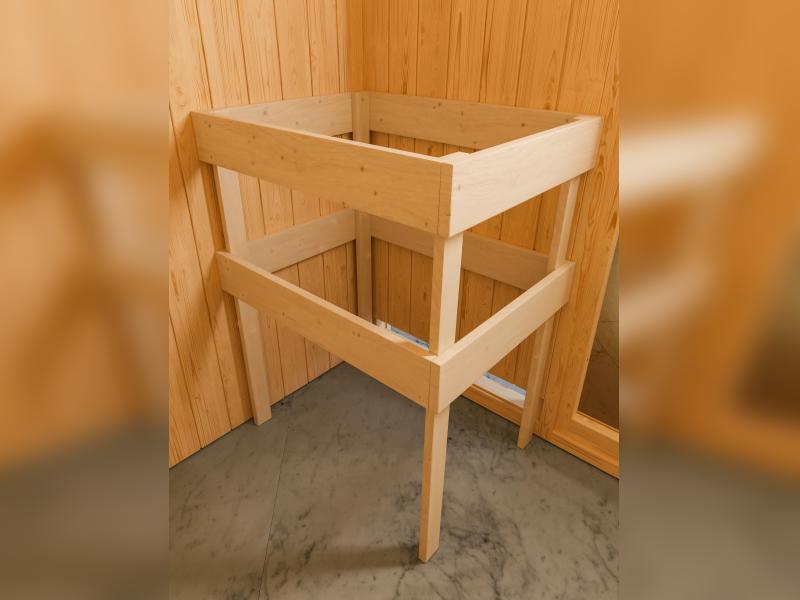 Karibu Sauna Selena inkl. 9 kW Bioofen ext. Steuerung mit klassischer Saunatür -mit Dachkranz-