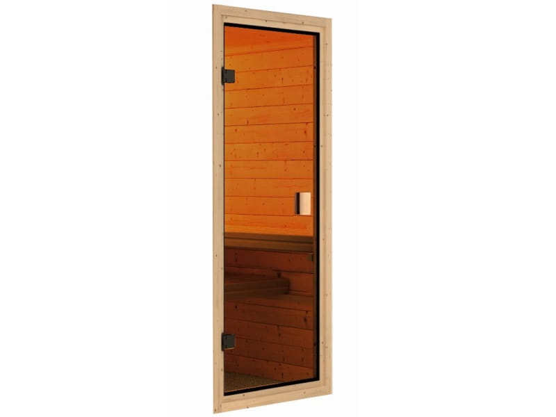 Karibu Sauna Selena inkl. 9 kW Ofen integr. Steuerung mit klassischer Saunatür -ohne Dachkranz-
