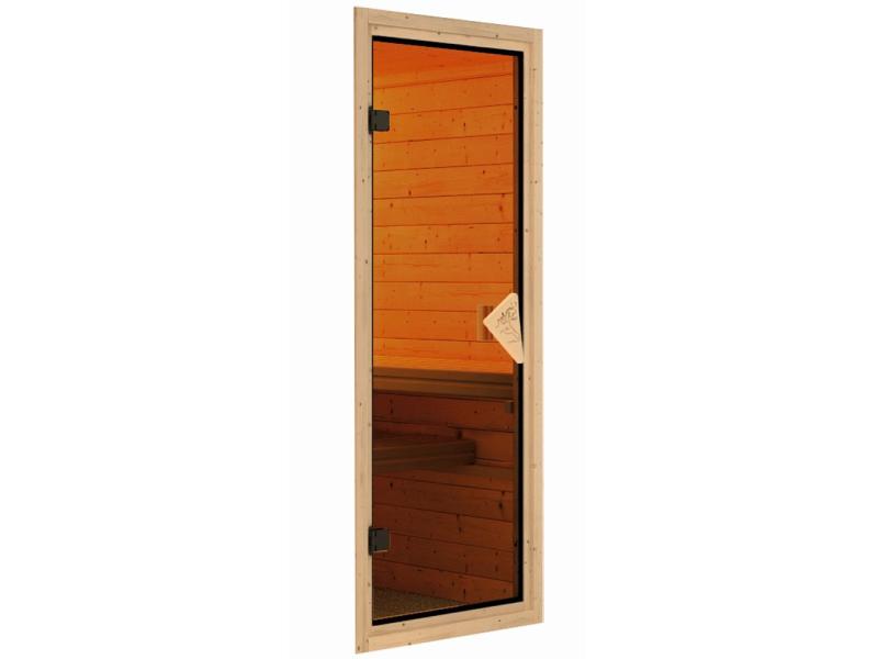 Karibu Sauna Siirin inkl. 9 kW Bioofen ext. Steuerung mit klassischer Saunatür - ohne Dachkranz -