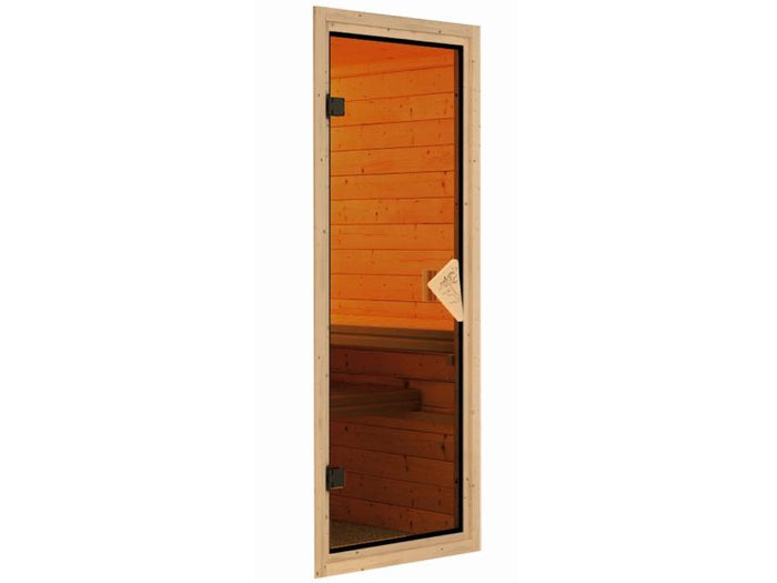 Karibu Sauna Siirin inkl. 9 kW Bioofen ext. Steuerung mit klassischer Saunatür - ohne Dachkranz -