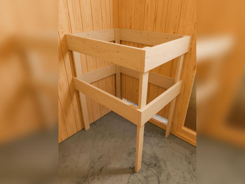 Karibu Sauna Siirin inkl. 9 kW Bioofen ext. Steuerung mit energiesparender Saunatür -mit Dachkranz-
