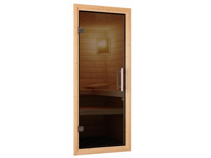 Karibu Sauna Siirin inkl. 9 kW Bioofen ext. Steuerung mit moderner Saunatür  -ohne Dachkranz-