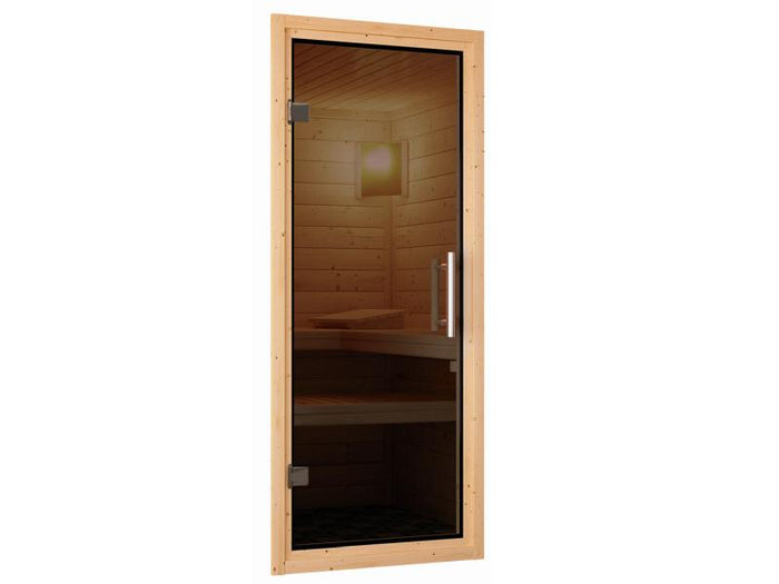 Karibu Sauna Siirin inkl. 9 kW Bioofen ext. Steuerung mit moderner Saunatür  -ohne Dachkranz-