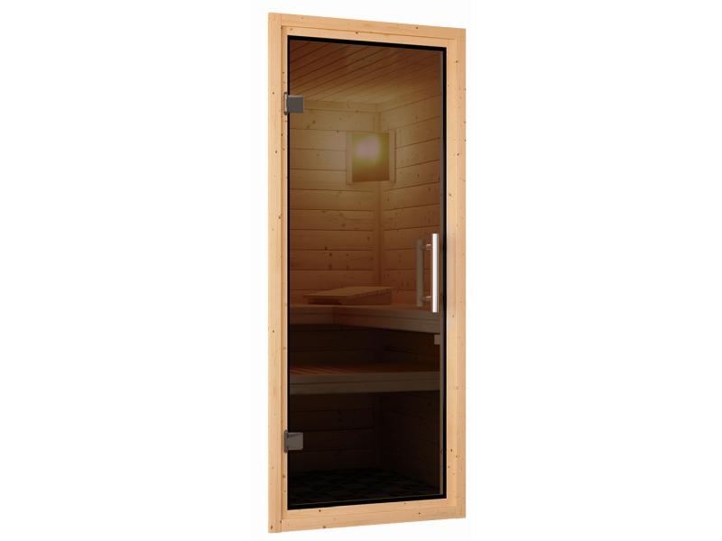 Karibu Sauna Siirin inkl. 9 kW Ofen ext. Steuerung mit moderner Saunatür -mit Dachkranz-
