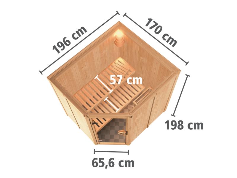 Karibu Sauna Siirin inkl. 9 kW Ofen integr. Steuerung mit moderner Saunatür - ohne Dachkranz -