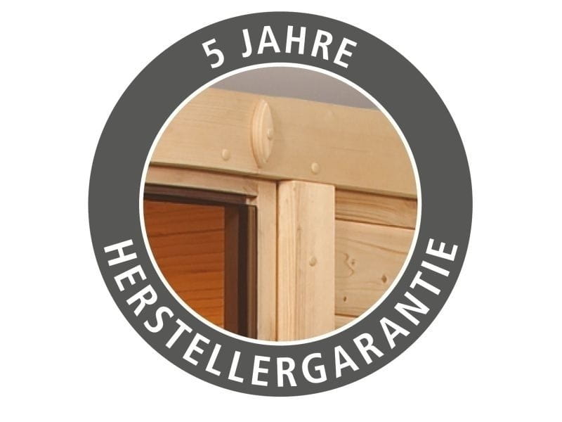 Karibu Sauna Siirin inkl. 9kW Ofen mit int. Steuerung mit Klarglas Ganzglastür -mit Dachkranz-