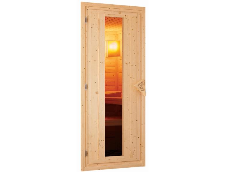 Karibu Sauna Sodin inkl. 9 kW Ofen ext. Steuerung mit energiesparender Saunatür - ohne Dachkranz -