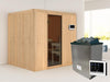 Karibu Sauna Sodin inkl. 9 kW Ofen ext. Steuerung  mit moderner Saunatür - ohne Dachkranz -