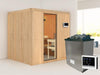 Karibu Sauna Sodin inkl. 9 kW Ofen ext. Steuerung mit Klarglas Ganzglastür - ohne Dachkranz -