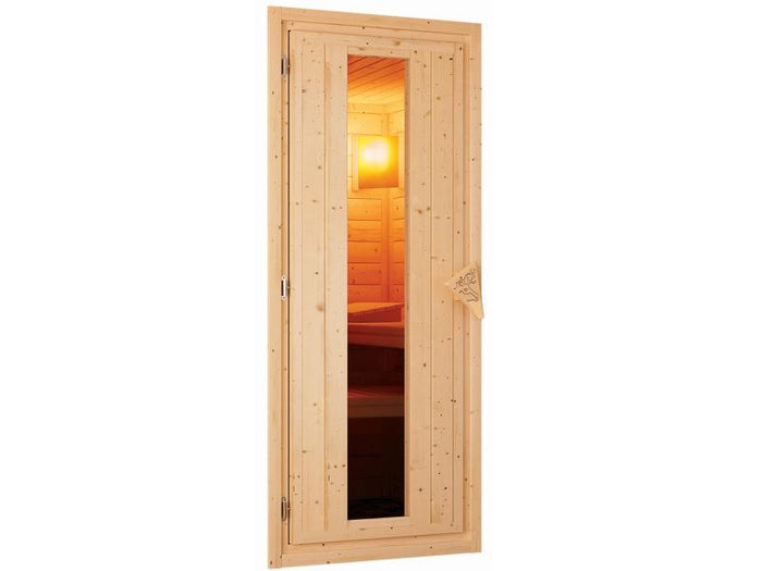 Karibu Sauna Sodin inkl. 9 kW Ofen integr. Steuerung mit energiesparender Saunatür - ohne Dachkranz