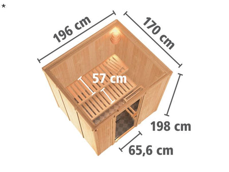 Karibu Sauna Sodin ohne Ofen, ohne Dachkranz, mit Klarglas Ganzglastür