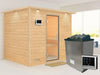 Karibu Sauna Sonara inkl. 9 kW Ofen mit ext. Steuerung, mit Dachkranz, mit Klarglas Ganzglastür