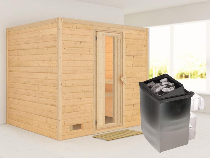 Karibu Sauna Sonara inkl. 9-kW-Ofen mit interner Steuerung, ohne Dachkranz, mit energiesparender Sau