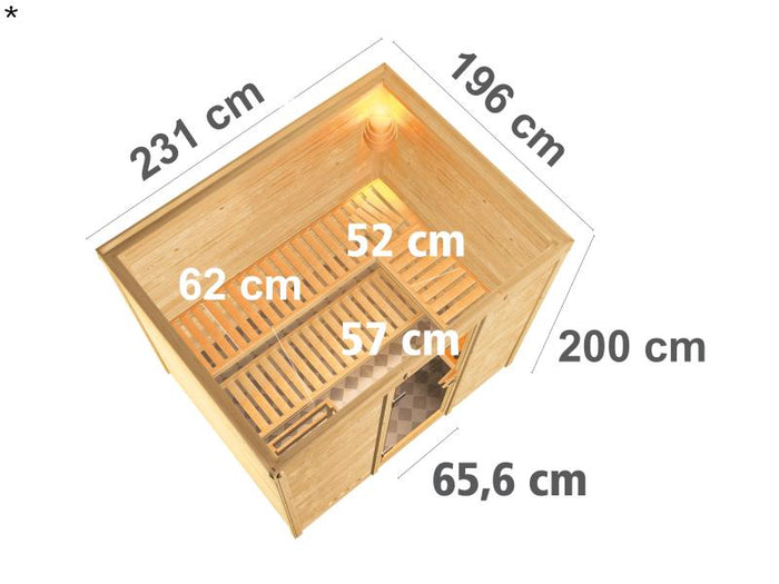 Karibu Sauna Sonara inkl. 9-kW-Ofen mit interner Steuerung, ohne Dachkranz, mit energiesparender Sau