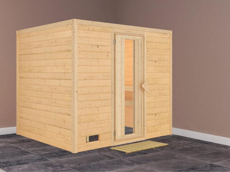 Karibu Sauna Sonara ohne Ofen, ohne Dachkranz, mit energiesparender Saunatür