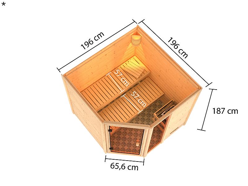Karibu Sauna Tabea mit 9 kW Ofen integr. Strg 38 mm
