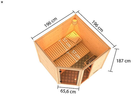 Karibu Sauna Tabea mit 9 kW Ofen integr. Strg 38 mm